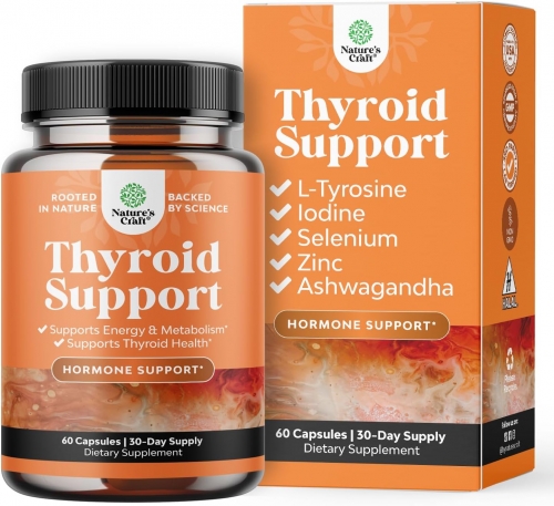 Herbal Thyroid Support Complex - Iodine Thyroid Supplement with L-Tyrosine Bladderwrack Selenium and South African Drinking Tomatoes - Improve Thyroid Health Energy Supplement - 60 Halal Capsules