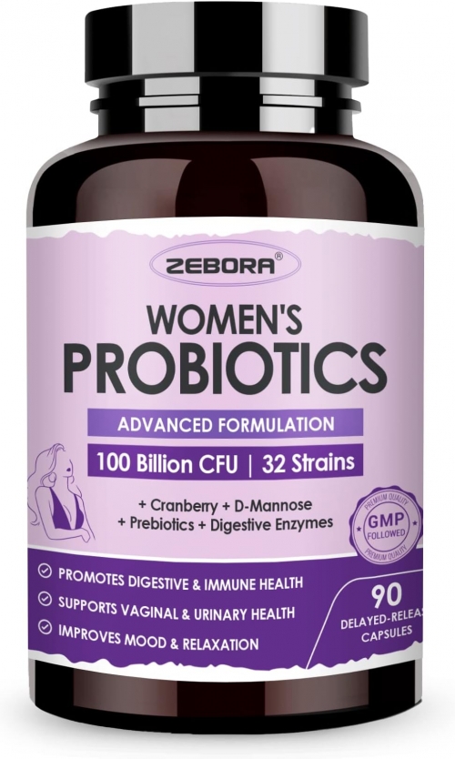 Women's Probiotics Digestive Health with Enzymes and Prebiotics 100 Billion Colony Forming Units | Probiotics with Mannose and Cranberry | Urinary Tract Health | Immune Support, 90 Capsules