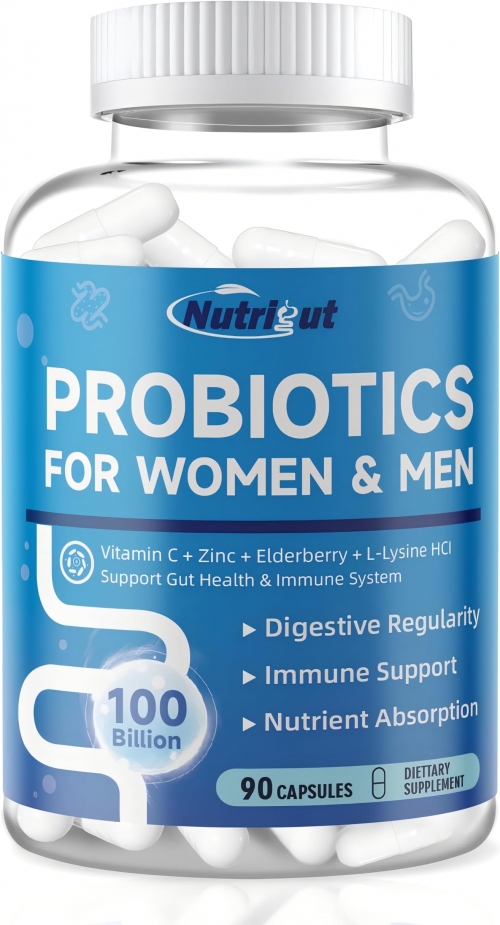 Digestive Health Probiotics for Men and Women with 100 Billion Colony Units, Multivitamins, 90 Vegetarian Capsules (45 Day Supply)