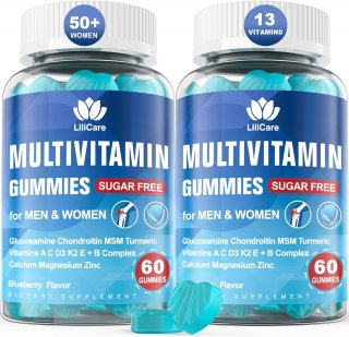 Multivitamin Gummies for women & men 50+ | sugar free methylated multivitamin gummies with Glucosamine Chondroitin MSM for seniors, chewable multivitamin D3 K2 and ACE B complex, algae calcium magnesium.